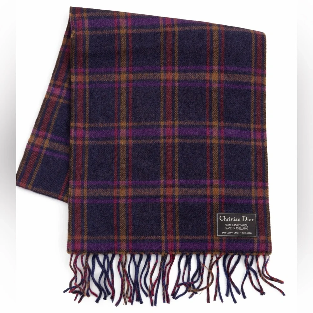 Christian Dior lambswool plaid scarf